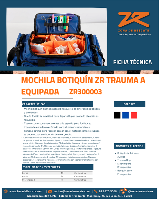 Mochila Botiquín ZR Trauma A Equipada