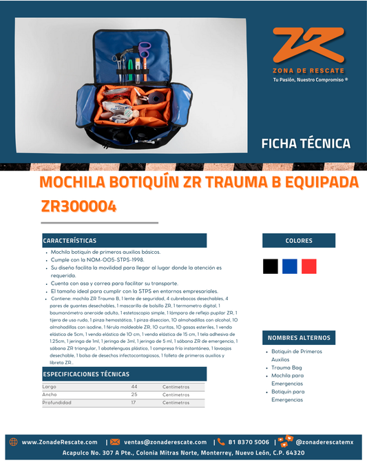 Mochila Botiquín ZR Trauma B Equipada